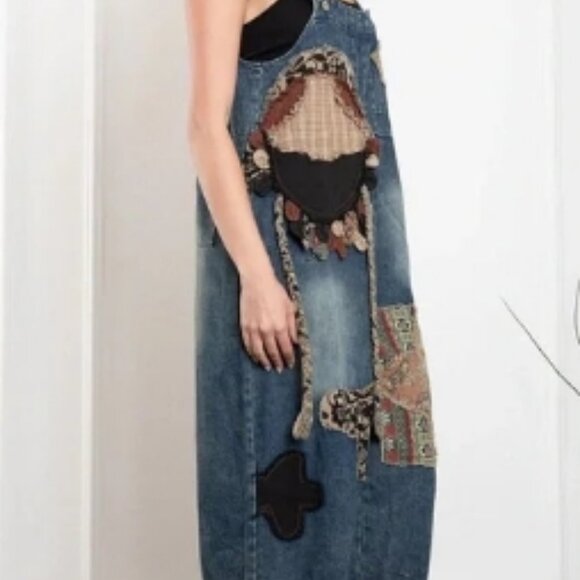 BlueVelvet Denim Capri Overalls with Mixed Patches in Denim XL🆕⌚📦🏃💨🚚 - Picture 6 of 16